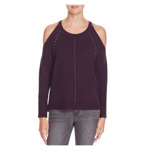 RAMY BROOK Womens Purple Cut Out Beaded Long Sleeve Jewel Neck Sweater Size: M